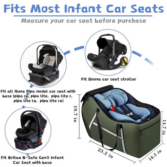 Infant Car Seat Travel Bag Airplane Baby Car Seat Carrier Padded Gate Check Bag - Picture 5 of 8
